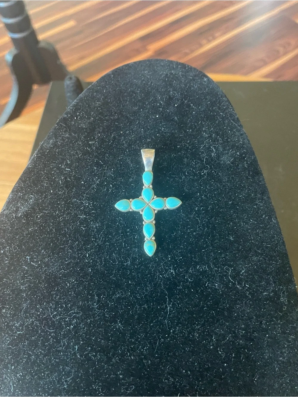 Turquoise Teardrop Cross Pendant – Sterling Silver